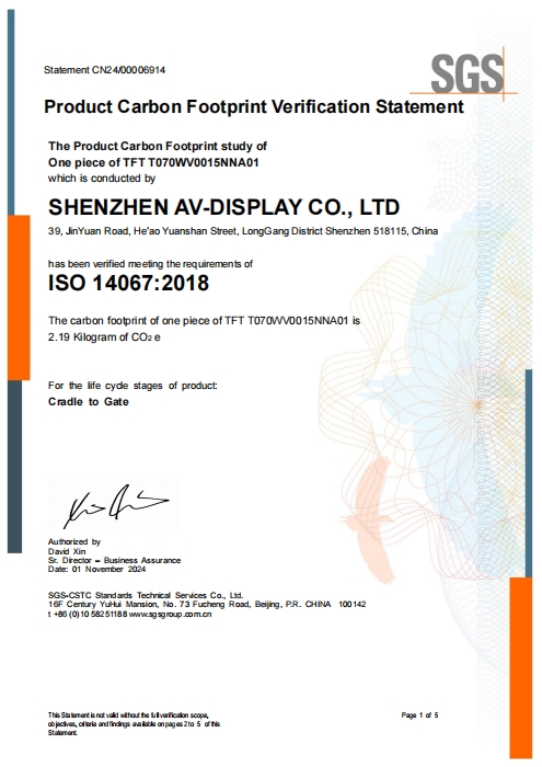 ISO 14067 Product Carbon Footprint Verification Statement-TFT